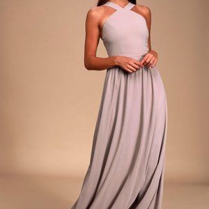 Lulu’s Air of Romance taupe maxi dress
